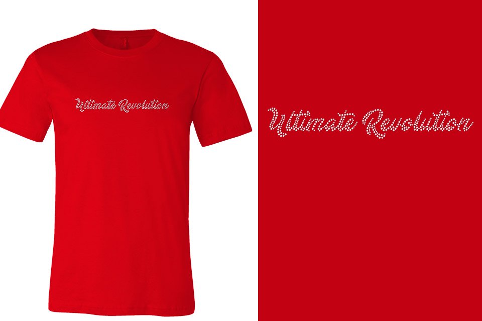 Rhinestones Ultimate Revolution script text 1-color stones Unisex t-shirt