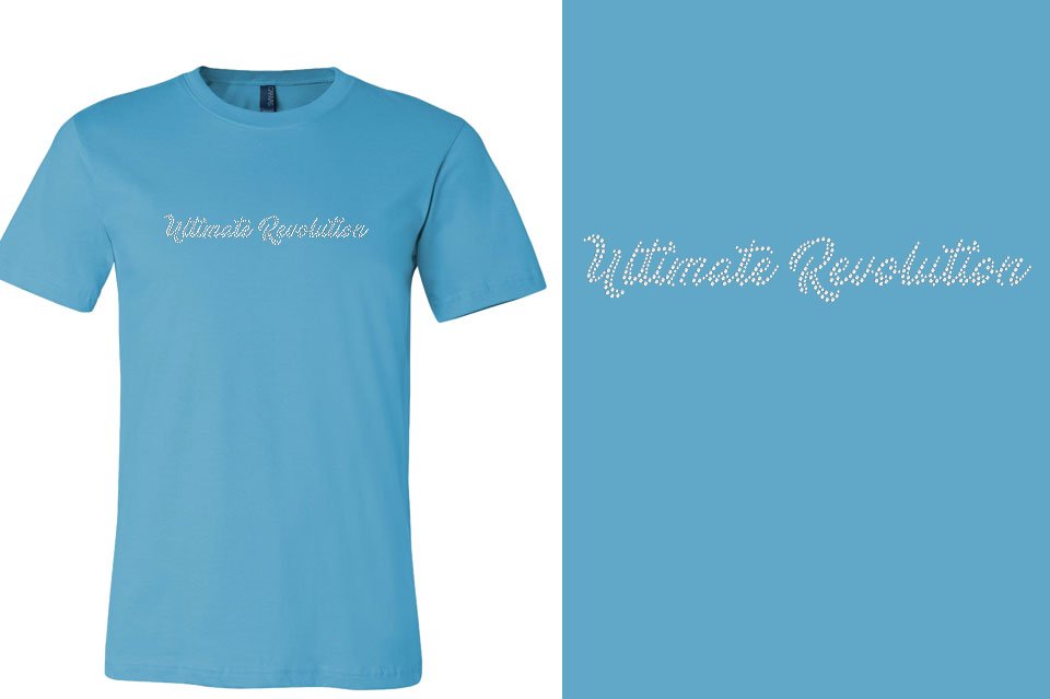 Rhinestones Ultimate Revolution script text 1-color stones Unisex t-shirt