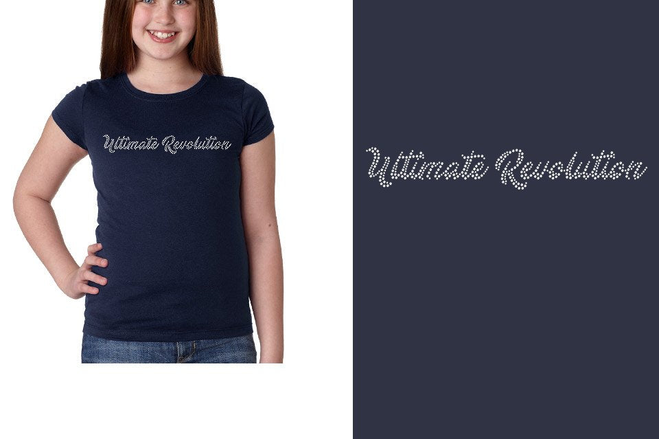 Rhinestones Ultimate Revolution script text 1-color stones Girls' Princess T-Shirt