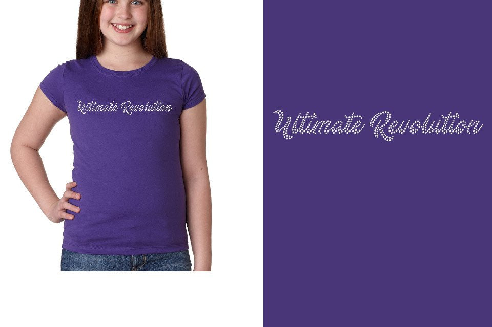 Rhinestones Ultimate Revolution script text 1-color stones Girls' Princess T-Shirt