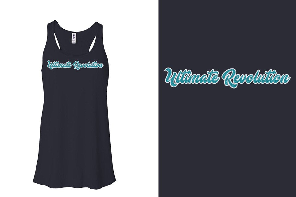 Ultimate Revolution script text 2-color glitter Youth Flowy Racerback Tank