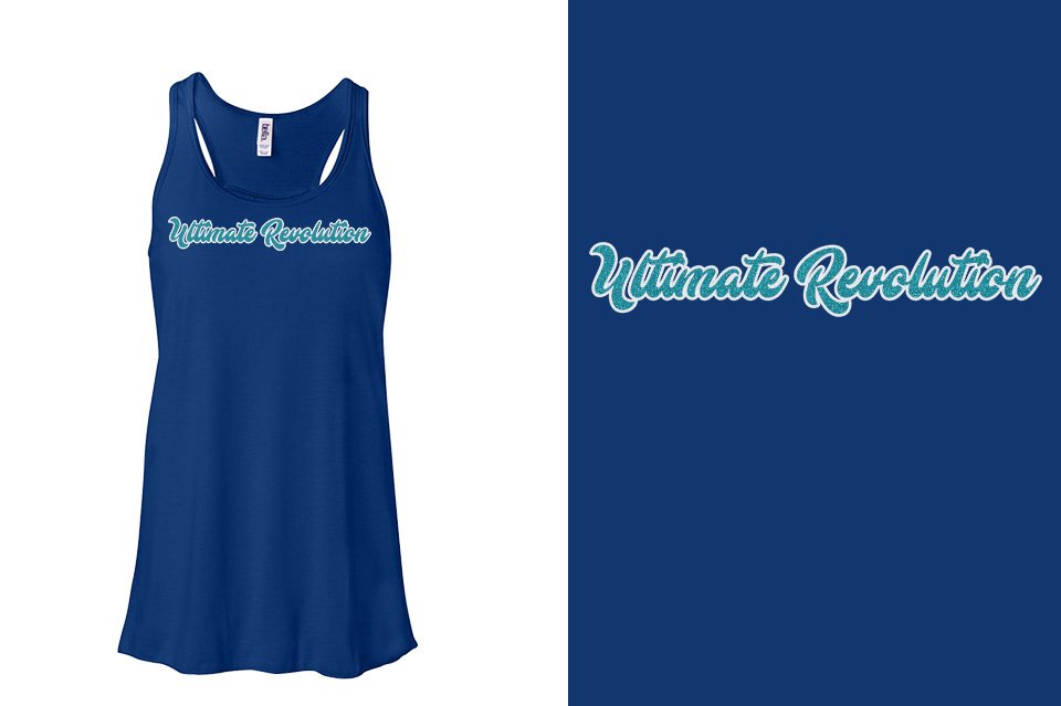 Ultimate Revolution script text 2-color glitter Youth Flowy Racerback Tank