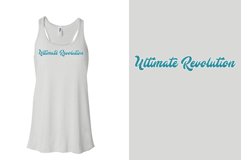 Ultimate Revolution script text 2-color glitter Youth Flowy Racerback Tank