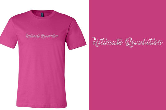 Rhinestones Ultimate Revolution script text 1-color stones Unisex t-shirt