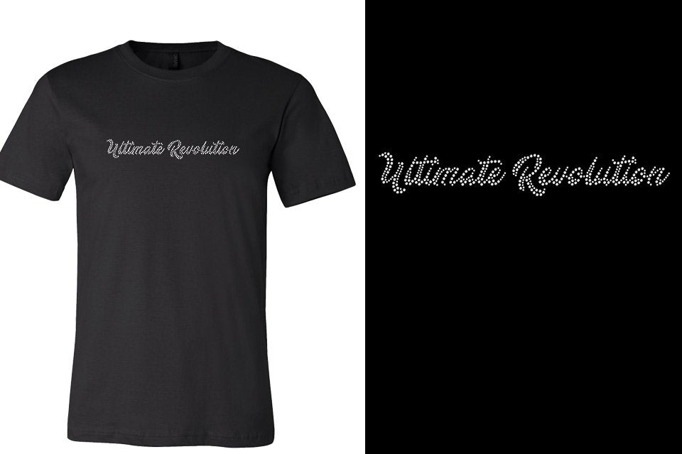 Rhinestones Ultimate Revolution script text 1-color stones Unisex t-shirt