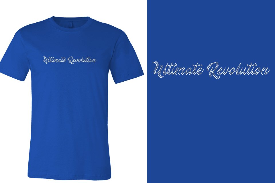 Rhinestones Ultimate Revolution script text 1-color stones Unisex t-shirt