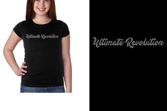 Rhinestones Ultimate Revolution script text 1-color stones Girls' Princess T-Shirt