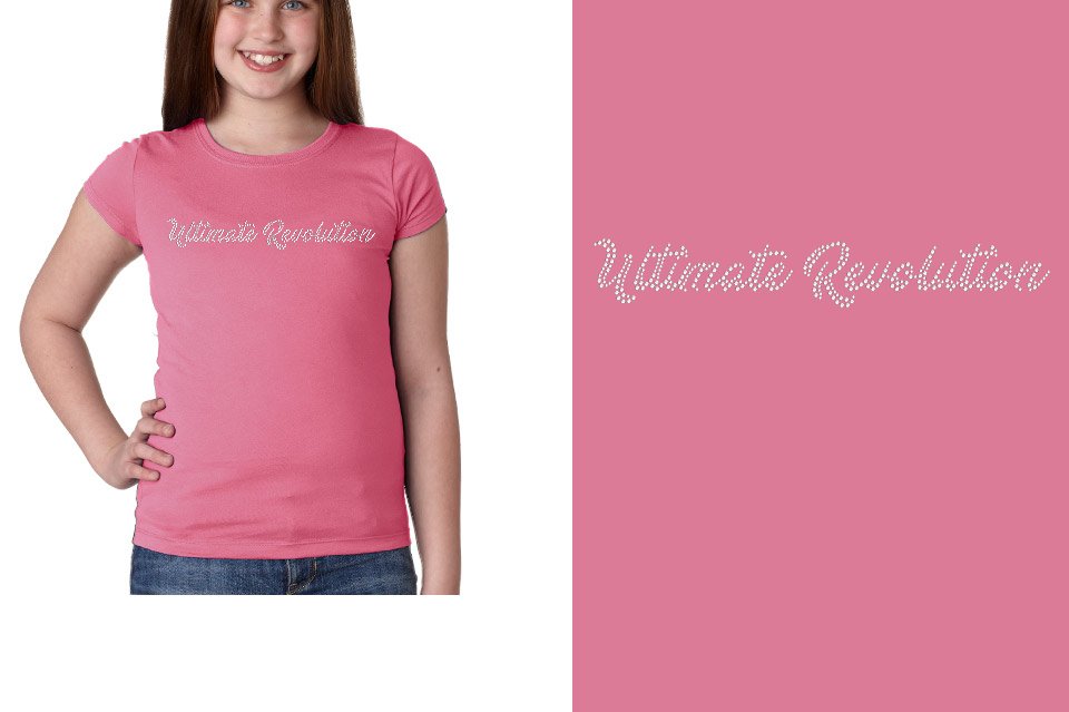 Rhinestones Ultimate Revolution script text 1-color stones Girls' Princess T-Shirt