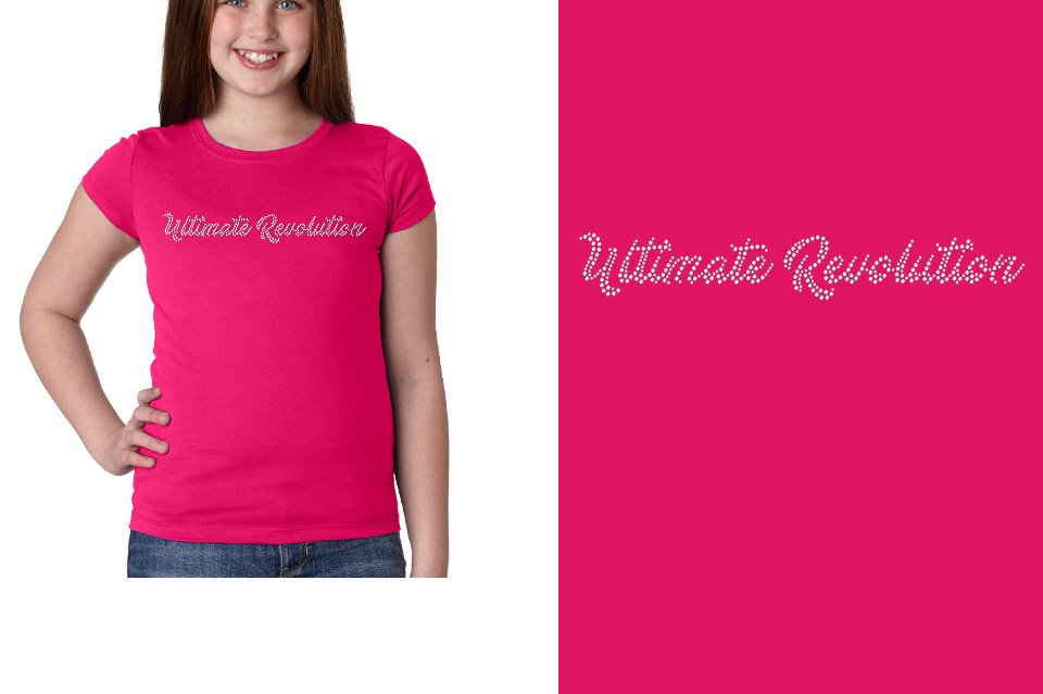 Rhinestones Ultimate Revolution script text 1-color stones Girls' Princess T-Shirt