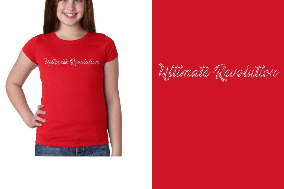 Rhinestones Ultimate Revolution script text 1-color stones Girls' Princess T-Shirt