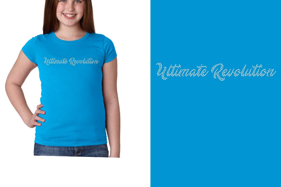 Rhinestones Ultimate Revolution script text 1-color stones Girls' Princess T-Shirt