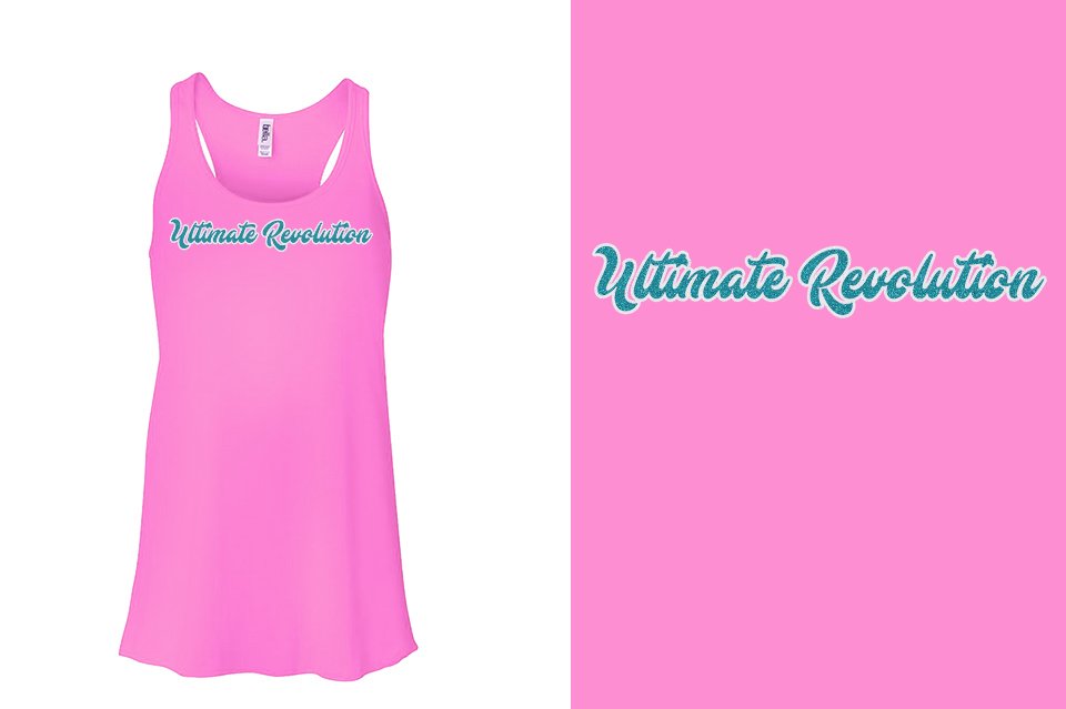 Ultimate Revolution script text 2-color glitter Youth Flowy Racerback Tank