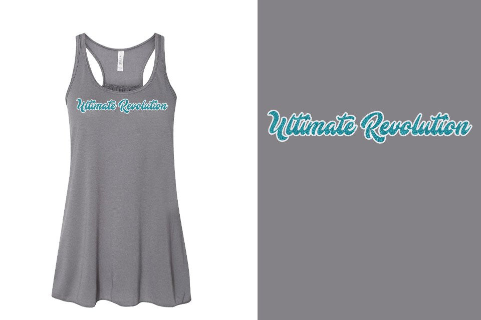 Ultimate Revolution script text 2-color glitter Youth Flowy Racerback Tank
